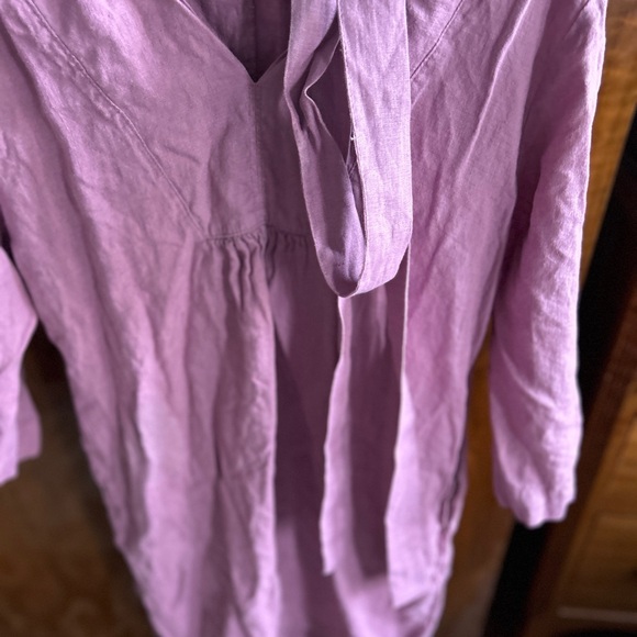 Linencloud linen lavender Tunic Midi dress 3/4 sleeve dress. - Picture 7 of 14